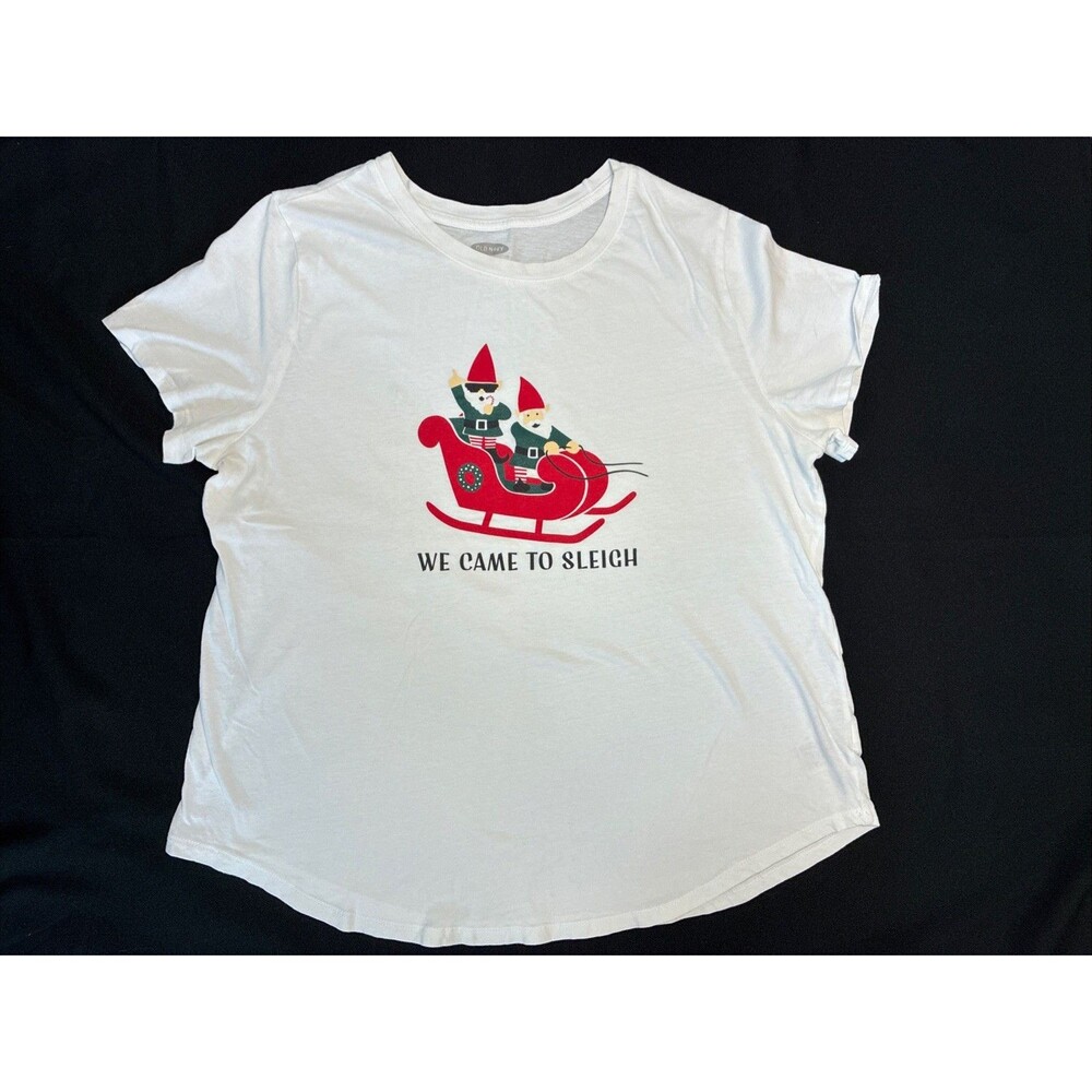 Old Navy Christmas T Shirt Sz XL White Tee Graphic Funny Elf “We Came to Sleigh”